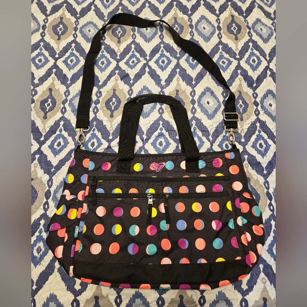 Roxy Black Travel Bag with Vibrant Polka Dots